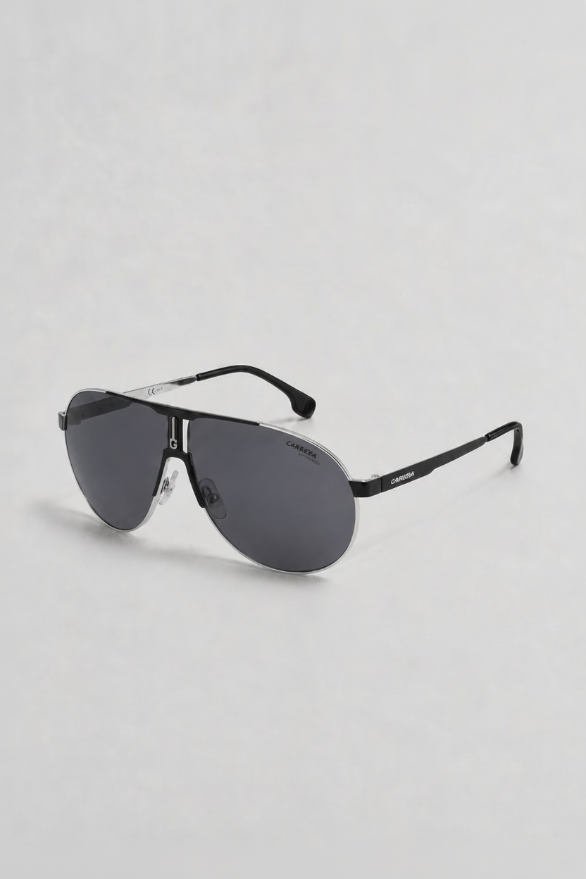 Black sunglasses with a white background